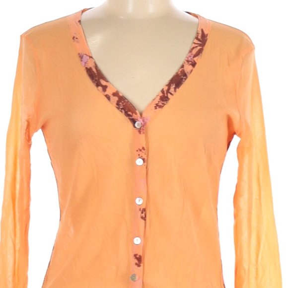 MARC AUREL Cantaloupe Orange w/Pink & Wine 100% Silk Shirt Blouse Size 42 (US 6) - Picture 3 of 6